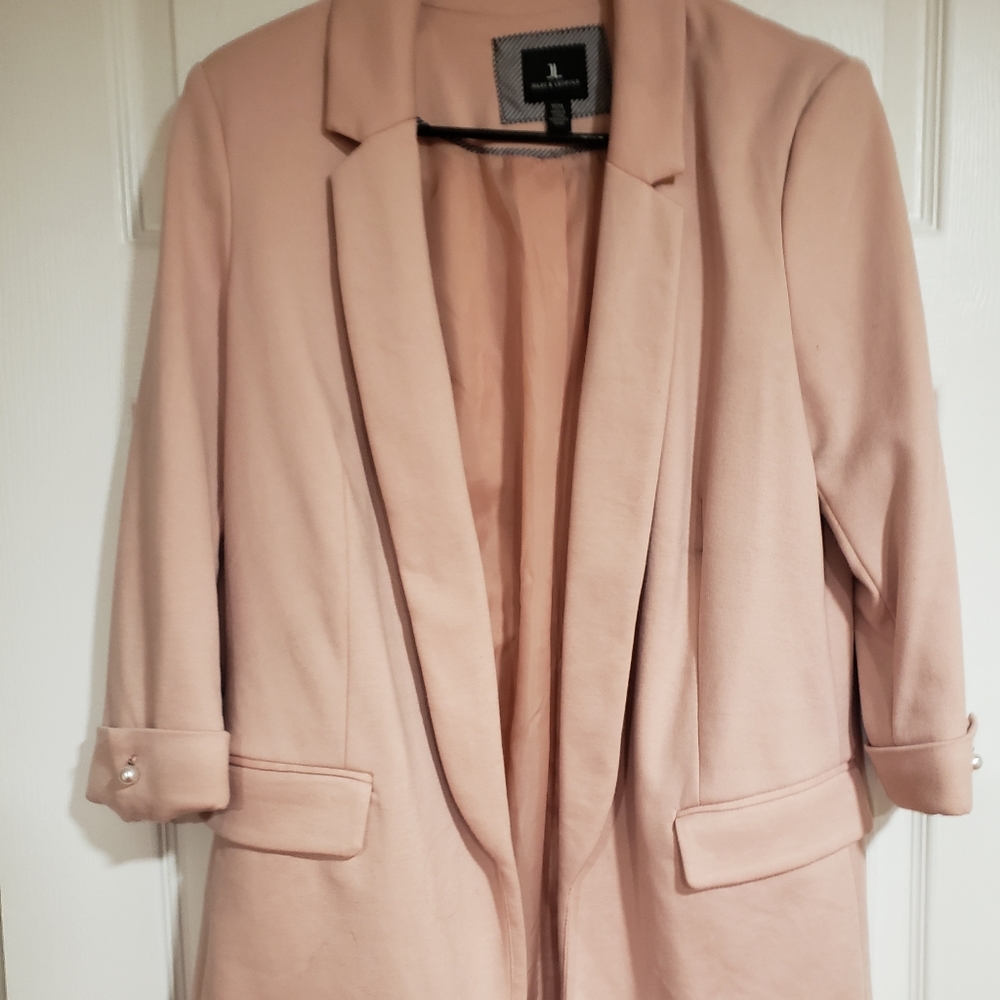 Pink boyfriend style open front blazer